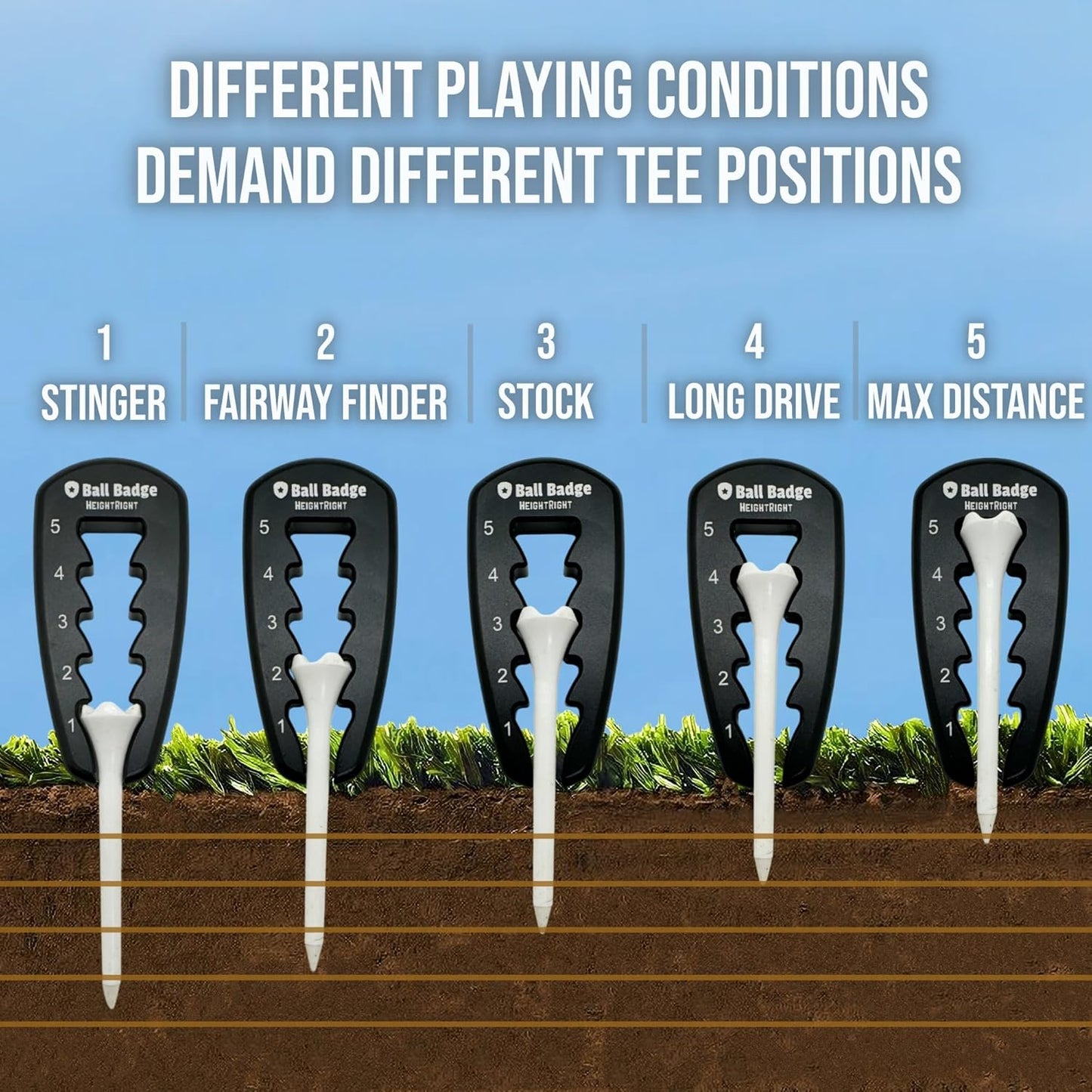Ball Badge HeightRight Adjustable Golf Tee Height Tool – Precision Tee Height Setter for Consistent Swings, Durable Aluminum Design, Easy-to-Use Golf Training Aid