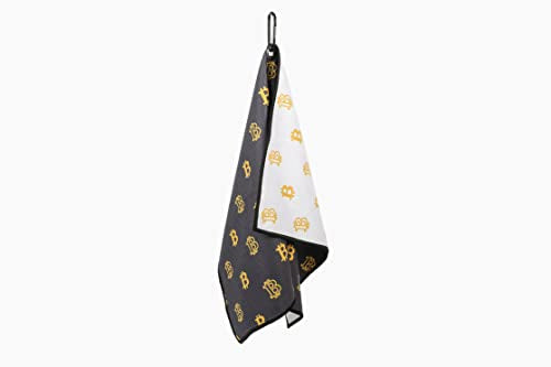 HODL 21 Golf Towel Bitcoin - Premium Towels Waffle Pattern with Two Sided Design - Heavy Duty Carabiner Clip to Secure to Golf Bags Golf Clubs and Ball Towel Accessories (Black and White)