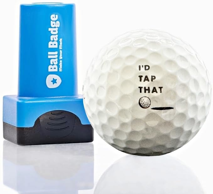 Ball Badge - Golf Ball Stamp, Self-Inking Golf Ball Stamper, Golf Ball Marker, Reusable Golf Ball Marking Tool to Identify Golf Balls, Reusable Ink Stamp for Golf Balls (I'd Tap That)