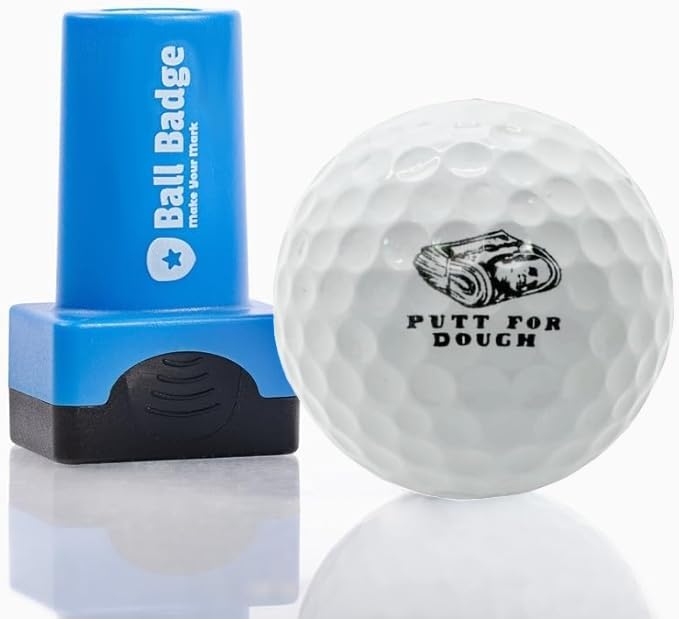 Ball Badge - Golf Ball Stamp, Self-Inking Golf Ball Stamper, Golf Ball Marker, Reusable Golf Ball Marking Tool to Identify Golf Balls - Reusable Ink Stamp for Golf Balls (Putt for Dough)