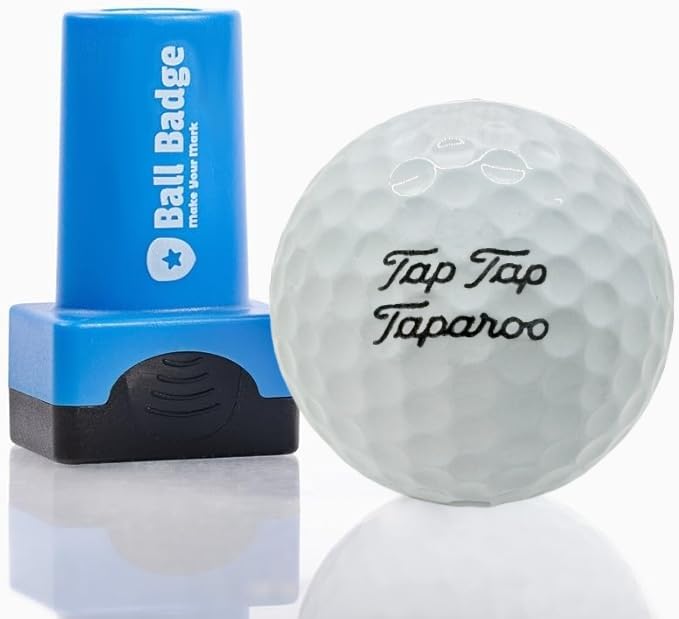 Ball Badge - Golf Ball Stamp, Self-Inking Golf Ball Stamper, Golf Ball Marker, Reusable Golf Ball Marking Tool to Identify Golf Balls - Reusable Ink Stamp for Golf Balls (Tap Tap Taparoo)