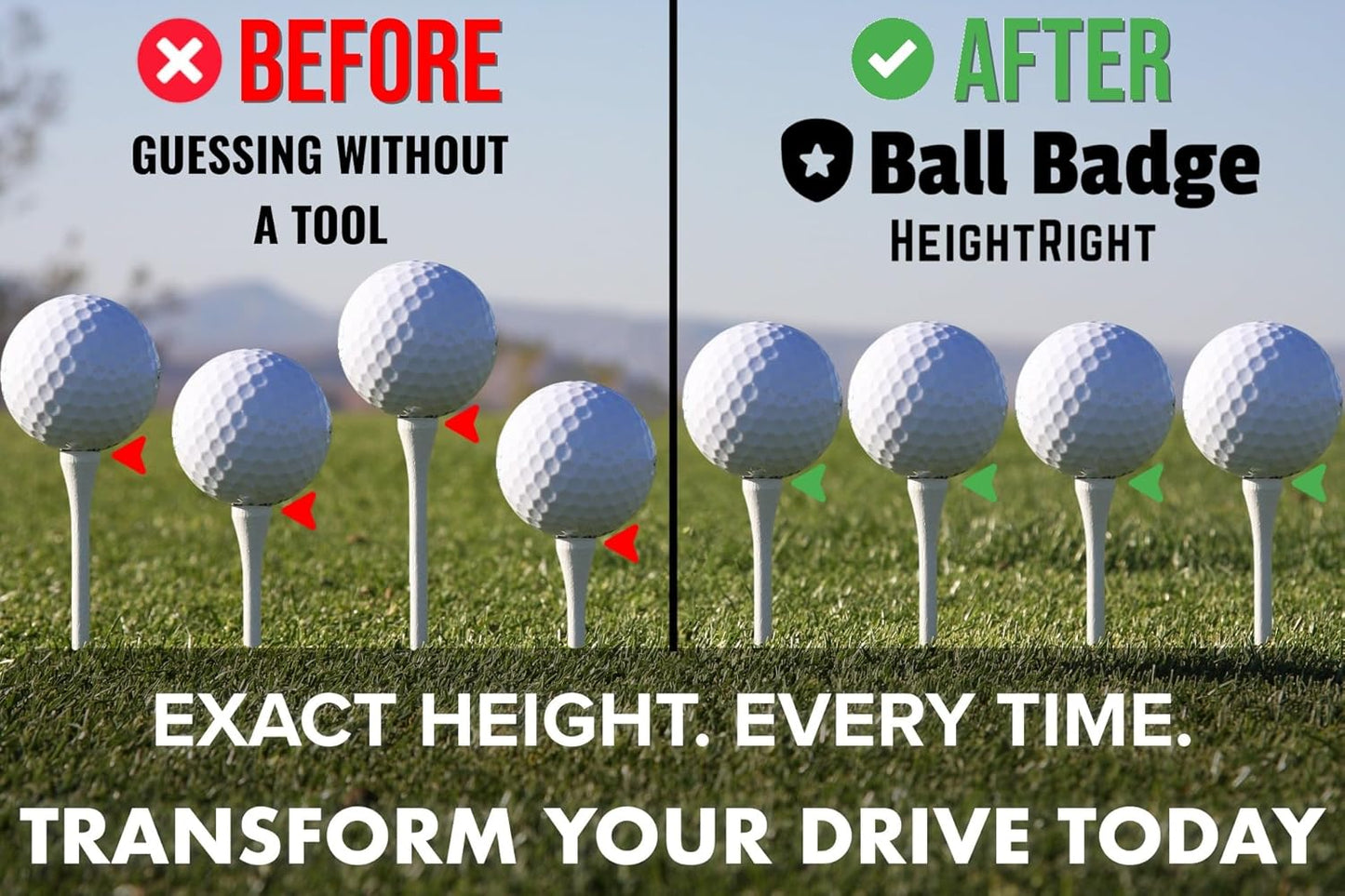 Ball Badge HeightRight Adjustable Golf Tee Height Tool – Precision Tee Height Setter for Consistent Swings, Durable Aluminum Design, Easy-to-Use Golf Training Aid