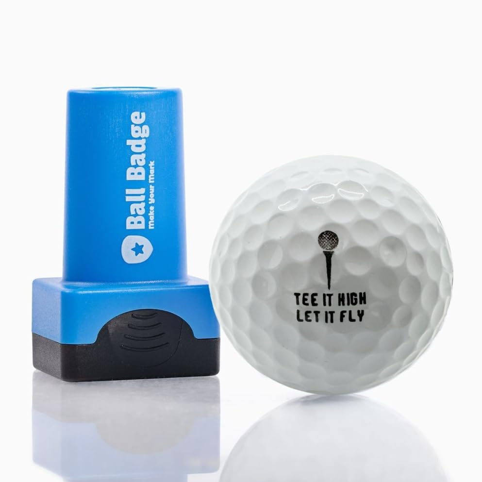 Ball Badge - Golf Ball Stamp, Self-Inking Golf Ball Stamper, Golf Ball Marker, Reusable Golf Ball Marking Tool to Identify Golf Balls - Reusable Ink Stamp for Golf Balls (Tee It High Let It Fly)
