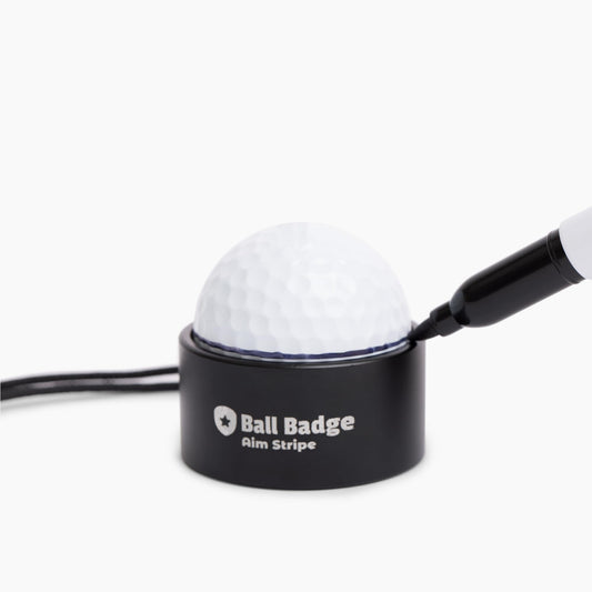 Ball Badge - Aim Stripe - 360 Degree Golf Ball Line Marker Kit with Golf Bag Attachment - Golf Ball Alignment Marker Tool - Full Metal Alignment Ball Marker - Putting Alignment Tool