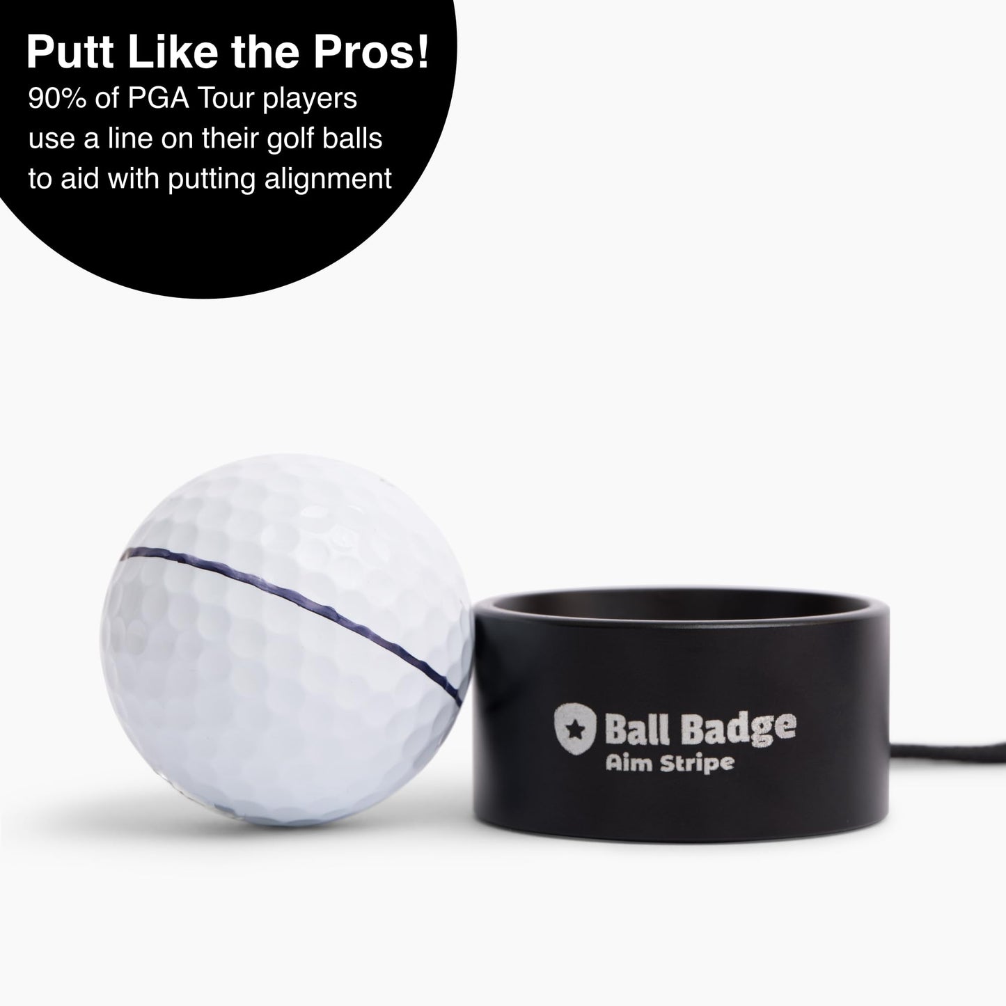 Ball Badge - Aim Stripe - 360 Degree Golf Ball Line Marker Kit with Golf Bag Attachment - Golf Ball Alignment Marker Tool - Full Metal Alignment Ball Marker - Putting Alignment Tool
