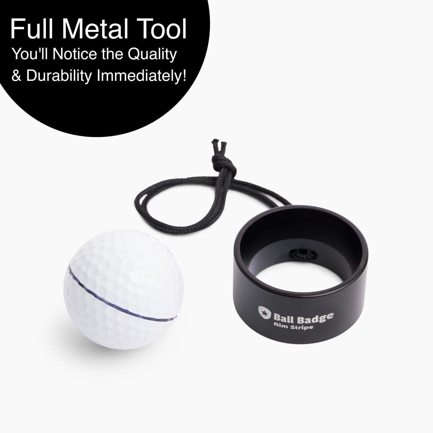 Ball Badge - Aim Stripe - 360 Degree Golf Ball Line Marker Kit with Golf Bag Attachment - Golf Ball Alignment Marker Tool - Full Metal Alignment Ball Marker - Putting Alignment Tool