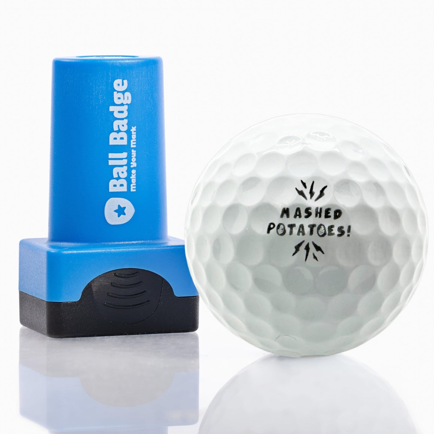 Ball Badge - Golf Ball Stamp, Self-Inking Golf Ball Stamper, Golf Ball Marker, Reusable Golf Ball Marking Tool to Identify Golf Balls - Reusable Ink Stamp for Golf Balls (Mashed Potatoes)