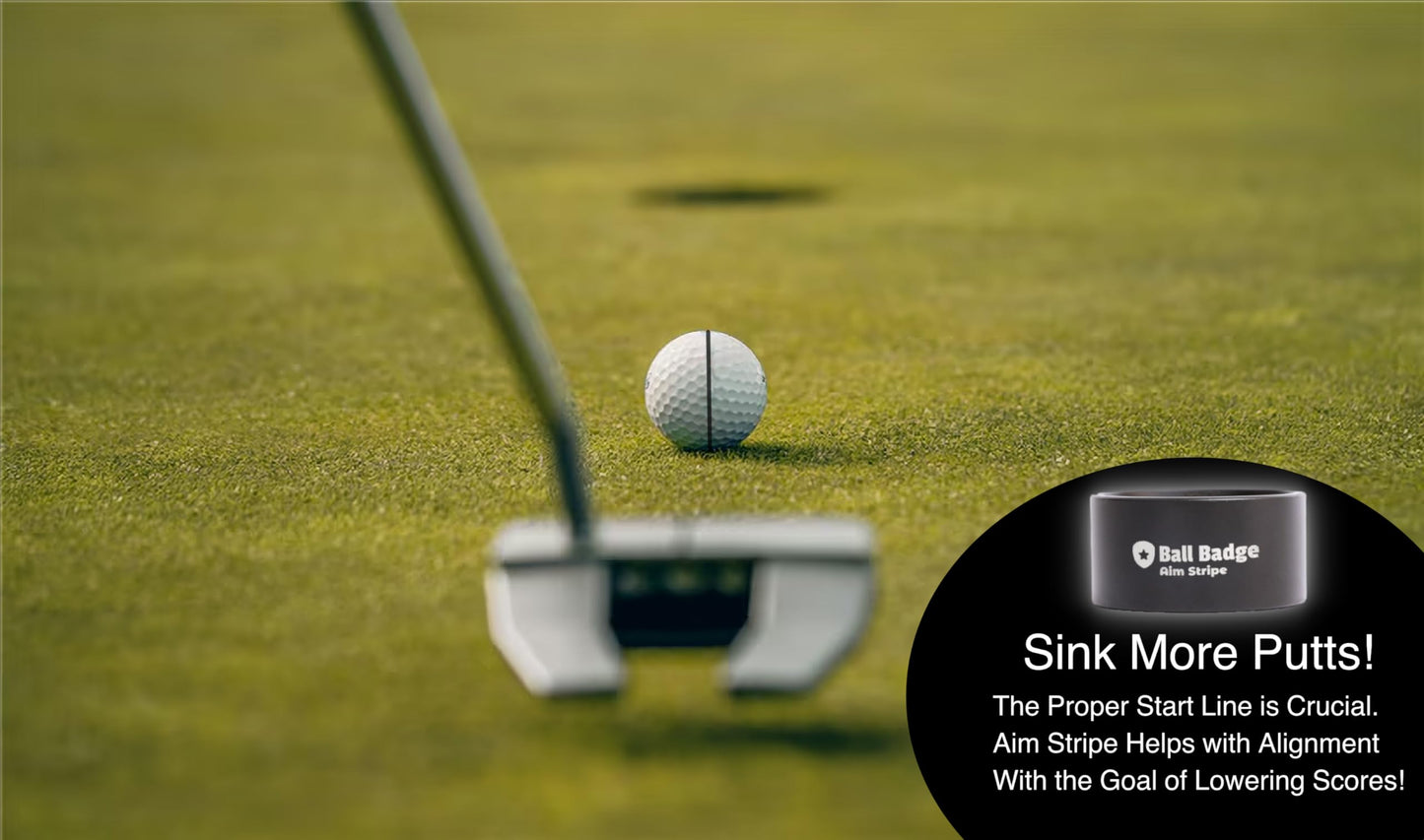 Ball Badge - Aim Stripe - 360 Degree Golf Ball Line Marker Kit with Golf Bag Attachment - Golf Ball Alignment Marker Tool - Full Metal Alignment Ball Marker - Putting Alignment Tool