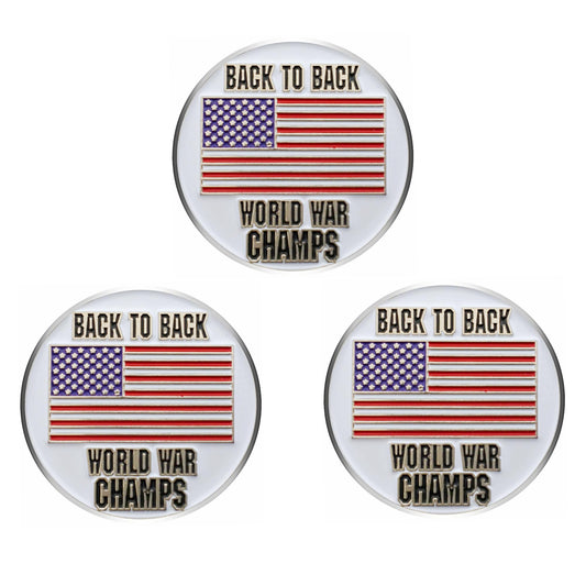 HODL 21 Back to Back World War Champs - Golf Ball Marker - Value Pack of 3 American Flag Golf Ball Markers - Magnetic Novelty America Golf Ball Markers - USA Golf Ball Markers - Lot of 3