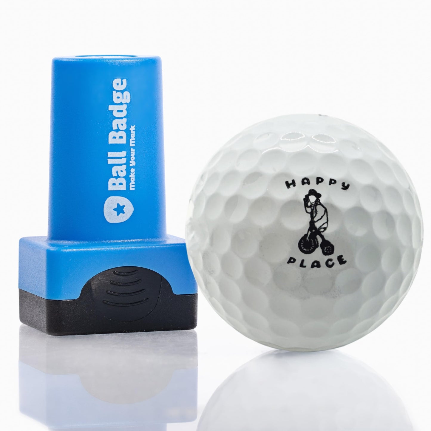 Ball Badge - Golf Ball Stamp, Self-Inking Golf Ball Stamper, Golf Ball Marker, Reusable Golf Ball Marking Tool to Identify Golf Balls - (Ball Stamp Happy Place)
