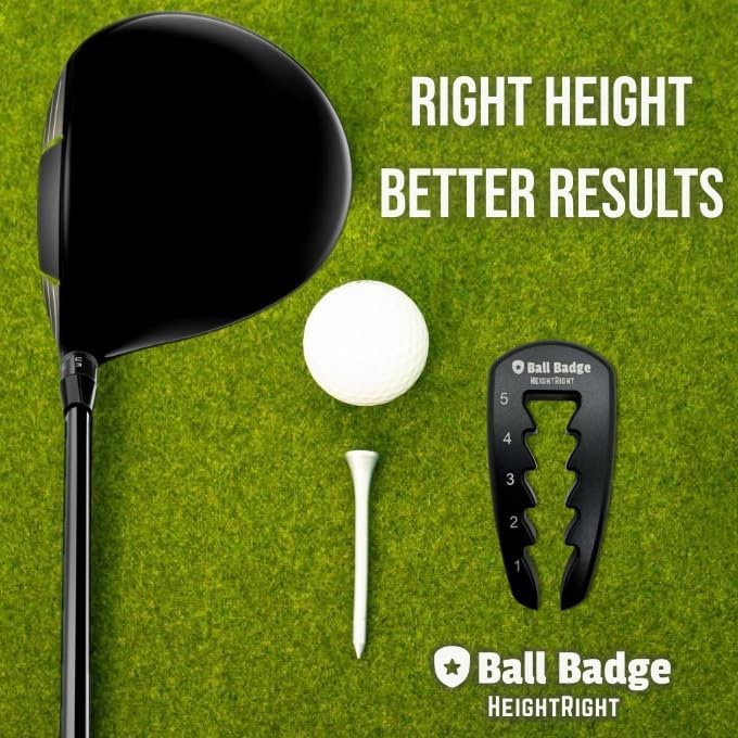 Ball Badge HeightRight Adjustable Golf Tee Height Tool – Precision Tee Height Setter for Consistent Swings, Durable Aluminum Design, Easy-to-Use Golf Training Aid