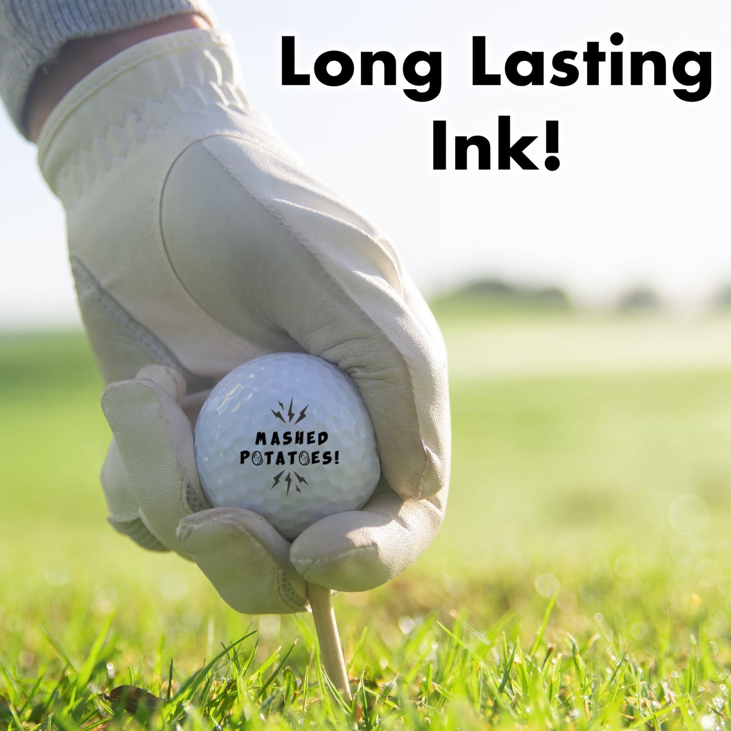 Ball Badge - Golf Ball Stamp, Self-Inking Golf Ball Stamper, Golf Ball Marker, Reusable Golf Ball Marking Tool to Identify Golf Balls - Reusable Ink Stamp for Golf Balls (Mashed Potatoes)
