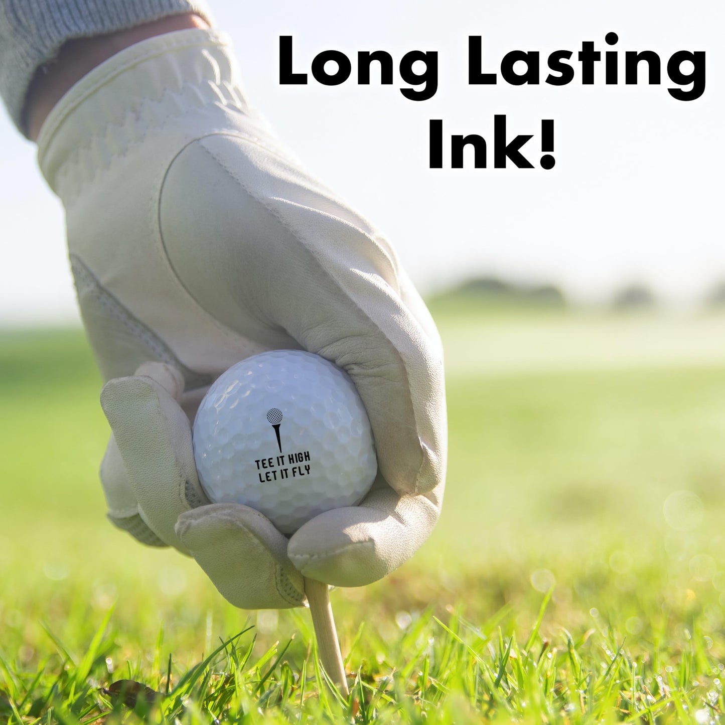 Ball Badge - Golf Ball Stamp, Self-Inking Golf Ball Stamper, Golf Ball Marker, Reusable Golf Ball Marking Tool to Identify Golf Balls - Reusable Ink Stamp for Golf Balls (Tee It High Let It Fly)