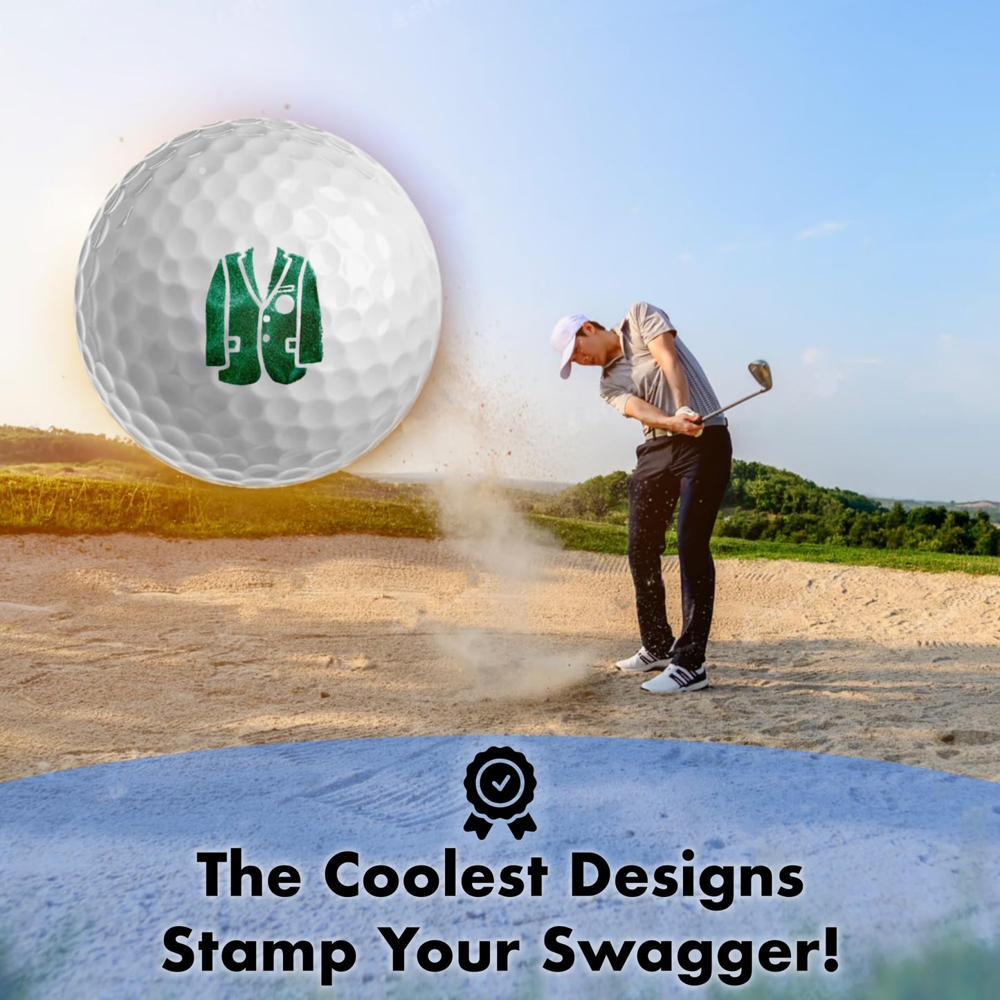 Ball Badge - Golf Ball Stamp, Self-Inking Golf Ball Stamper, Golf Ball Marker, Reusable Golf Ball Marking Tool to Identify Golf Balls - (Ball Stamp Green Jacket)