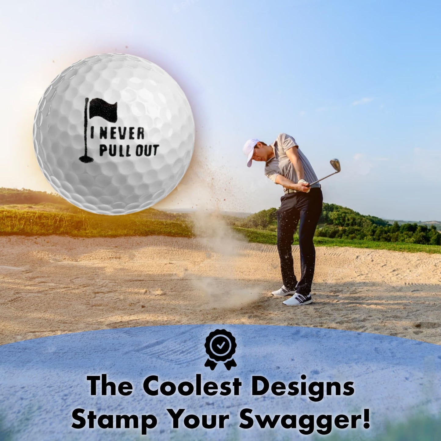 Ball Badge - Golf Ball Stamp, Self-Inking Golf Ball Stamper, Golf Ball Marker, Reusable Golf Ball Marking Tool to Identify Golf Balls - (Ball Stamp I Never Pull Out)
