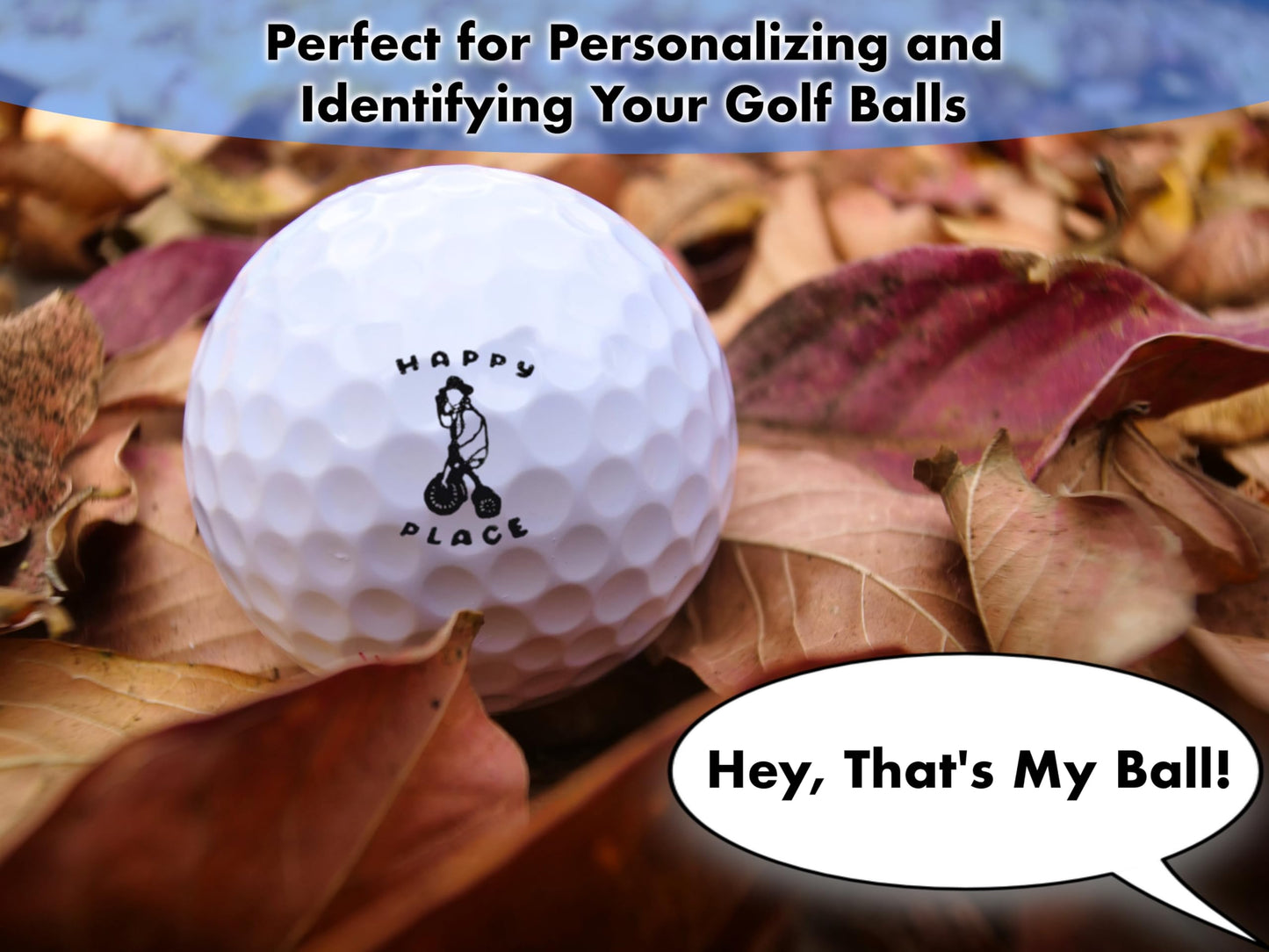 Ball Badge - Golf Ball Stamp, Self-Inking Golf Ball Stamper, Golf Ball Marker, Reusable Golf Ball Marking Tool to Identify Golf Balls - (Ball Stamp Happy Place)