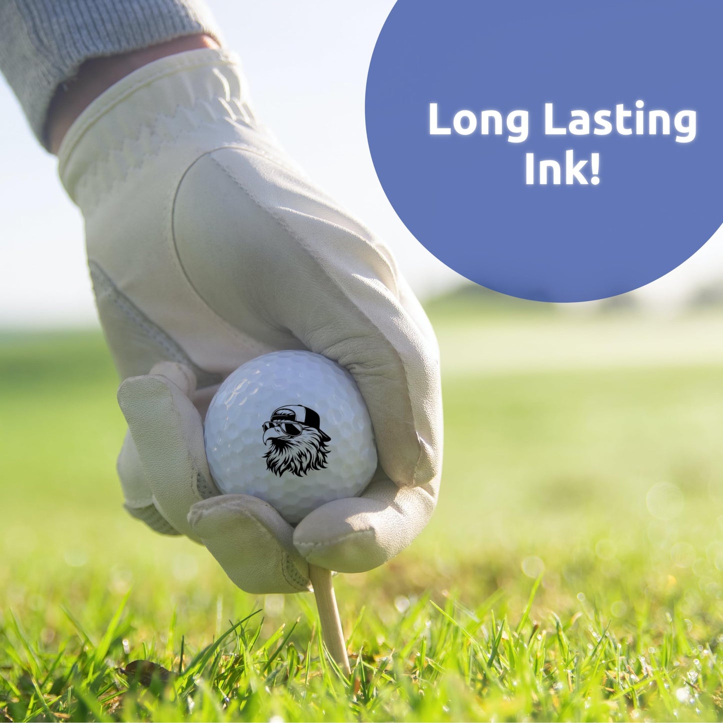 Ball Badge - Golf Ball Stamp, Self-Inking Golf Ball Stamper, Golf Ball Marker, Reusable Golf Ball Marking Tool to Identify Golf Balls, Reusable Ink Stamp for Golf Balls (Bald Eagle Trucker Hat)