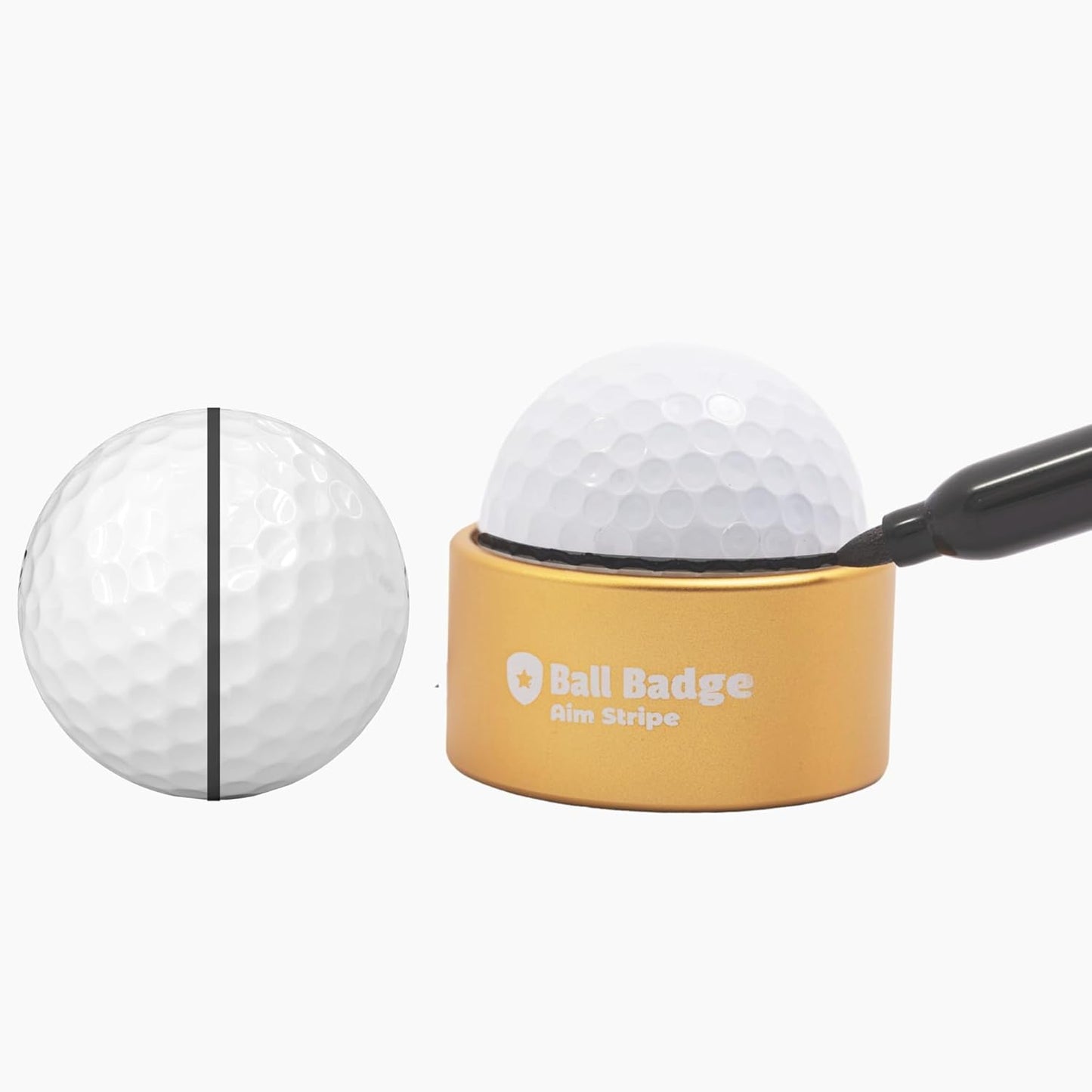 Ball Badge - Aim Stripe - 360 Degree Golf Ball Line Marker Kit with Golf Bag Attachment - Golf Ball Alignment Marker Tool - Full Metal Alignment Ball Marker - Putting Alignment Tool