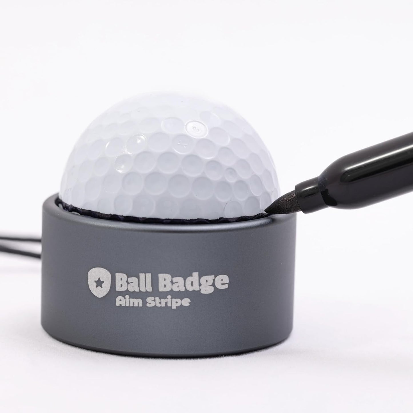 Ball Badge - Aim Stripe - 360 Degree Golf Ball Line Marker Kit with Golf Bag Attachment - Golf Ball Alignment Marker Tool - Full Metal Alignment Ball Marker - Putting Alignment Tool