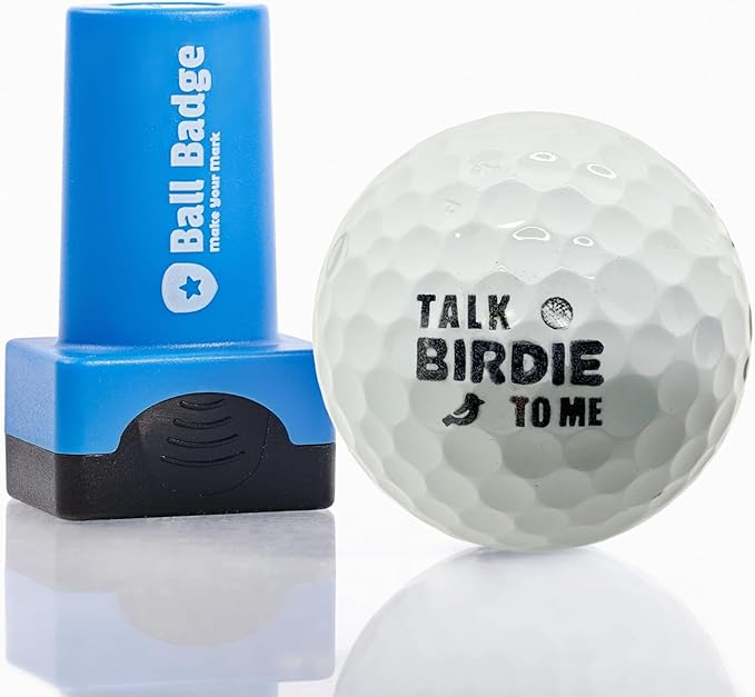 Ball Badge - Golf Ball Stamp, Self-Inking Golf Ball Stamper, Golf Ball Marker, Reusable Golf Ball Marking Tool to Identify Golf Balls - (Talk Birdie to Me)