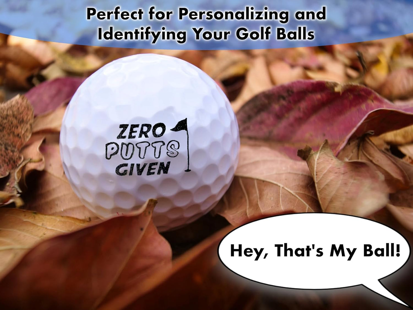 Ball Badge - Golf Ball Stamp, Self-Inking Golf Ball Stamper, Golf Ball Marker, Reusable Golf Ball Marking Tool to Identify Golf Balls - (Zero Putts Given)