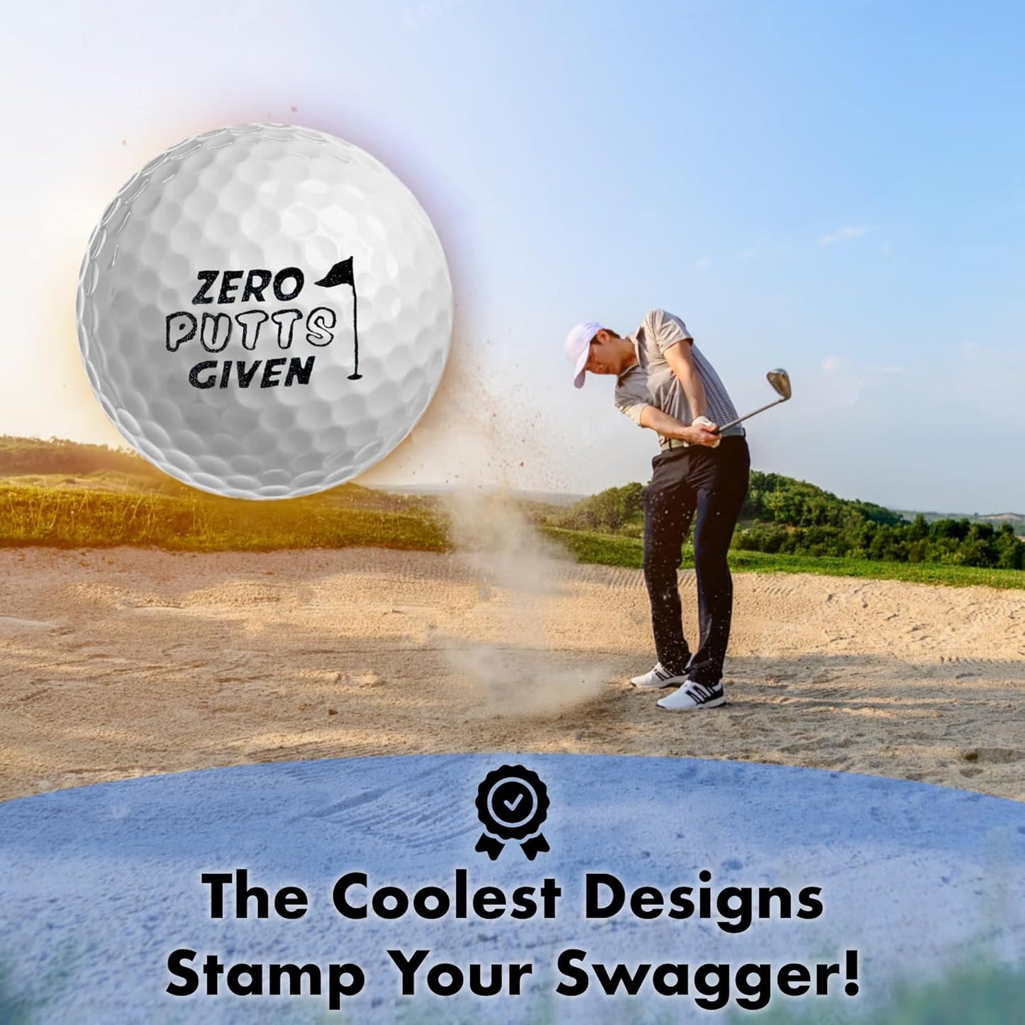 Ball Badge - Golf Ball Stamp, Self-Inking Golf Ball Stamper, Golf Ball Marker, Reusable Golf Ball Marking Tool to Identify Golf Balls - (Zero Putts Given)