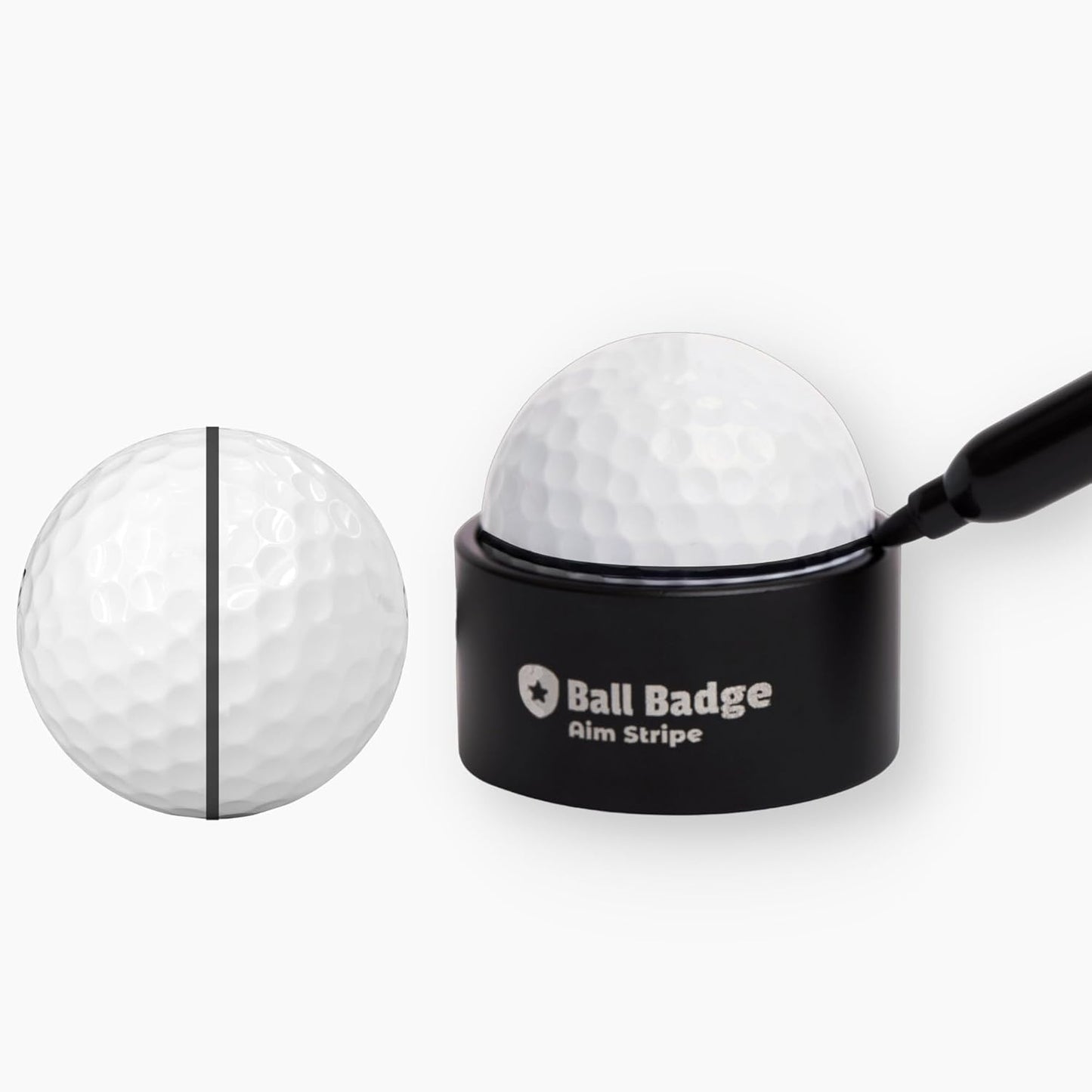 Ball Badge - Aim Stripe - 360 Degree Golf Ball Line Marker Kit with Golf Bag Attachment - Golf Ball Alignment Marker Tool - Full Metal Alignment Ball Marker - Putting Alignment Tool