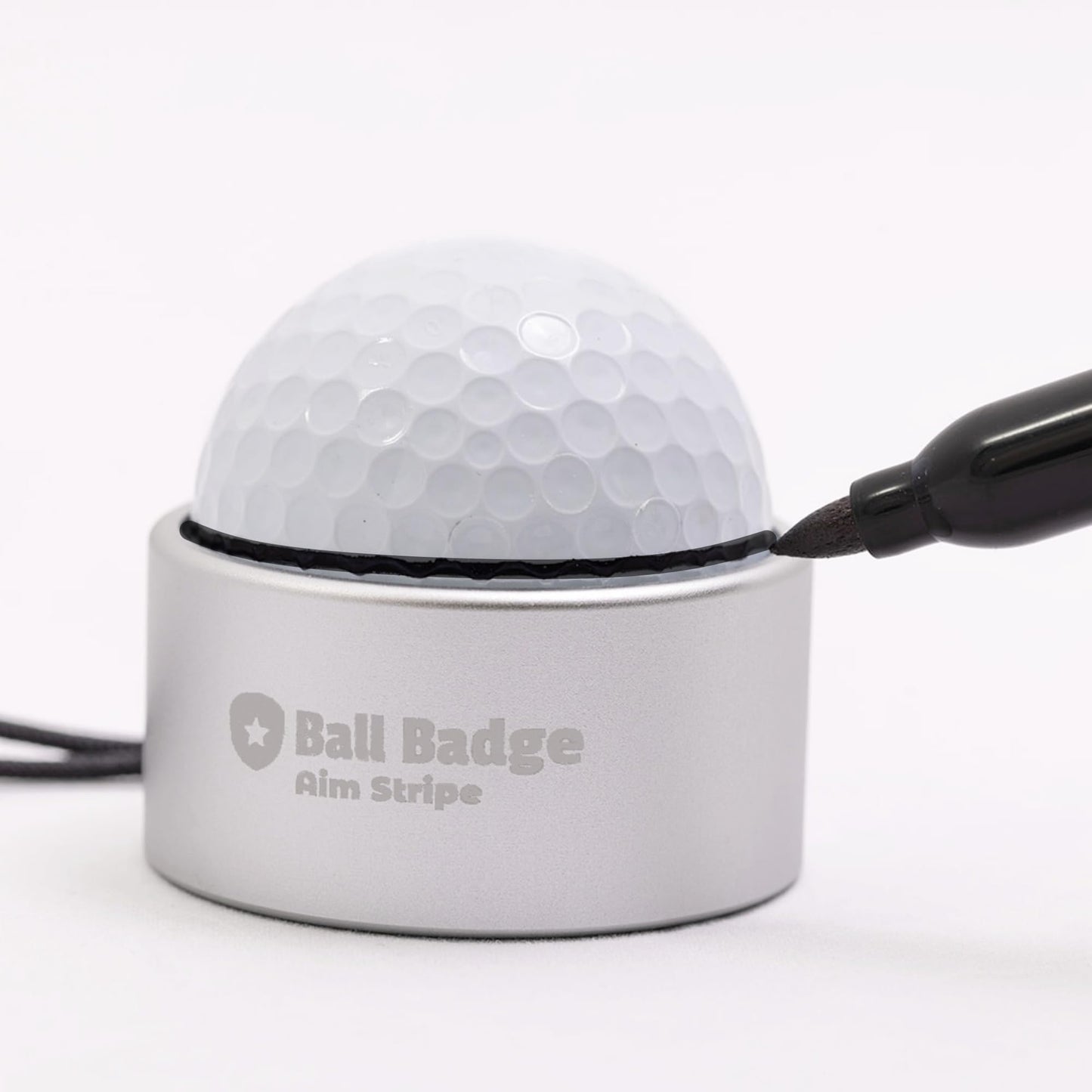 Ball Badge - Aim Stripe - 360 Degree Golf Ball Line Marker Kit with Golf Bag Attachment - Golf Ball Alignment Marker Tool - Full Metal Alignment Ball Marker - Putting Alignment Tool