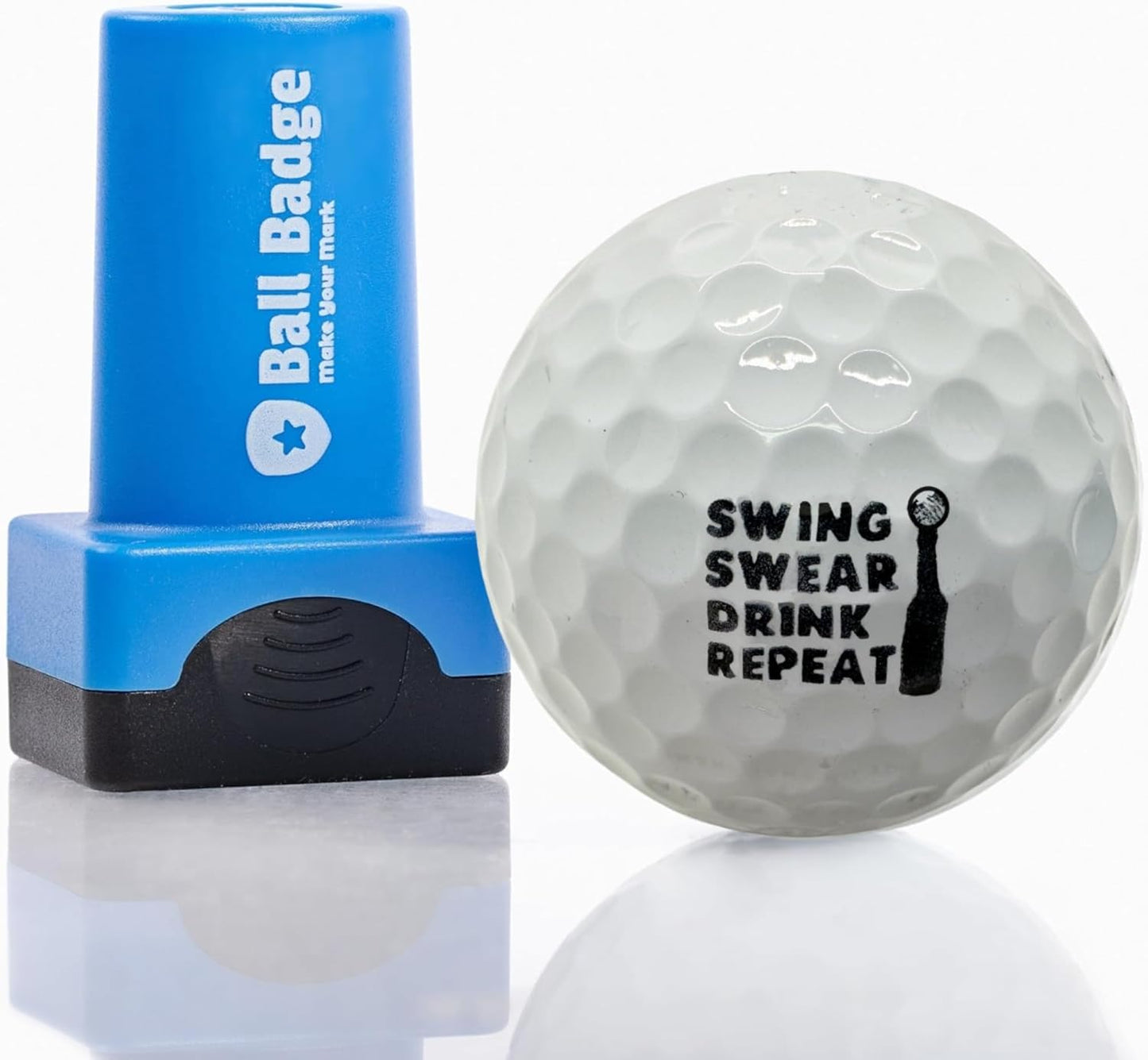 Ball Badge - Golf Ball Stamp, Self-Inking Golf Ball Stamper, Golf Ball Marker, Reusable Golf Ball Marking Tool to Identify Golf Balls - (Swing Swear Drink Repeat)