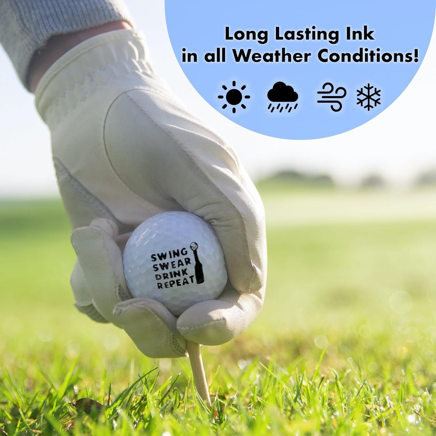 Ball Badge - Golf Ball Stamp, Self-Inking Golf Ball Stamper, Golf Ball Marker, Reusable Golf Ball Marking Tool to Identify Golf Balls - (Swing Swear Drink Repeat)