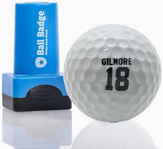 Ball Badge - Golf Ball Stamp, Self-Inking Golf Ball Stamper, Golf Ball Marker, Reusable Golf Ball Marking Tool to Identify Golf Balls - Reusable Ink Stamp for Golf Balls (Gilmore 18)