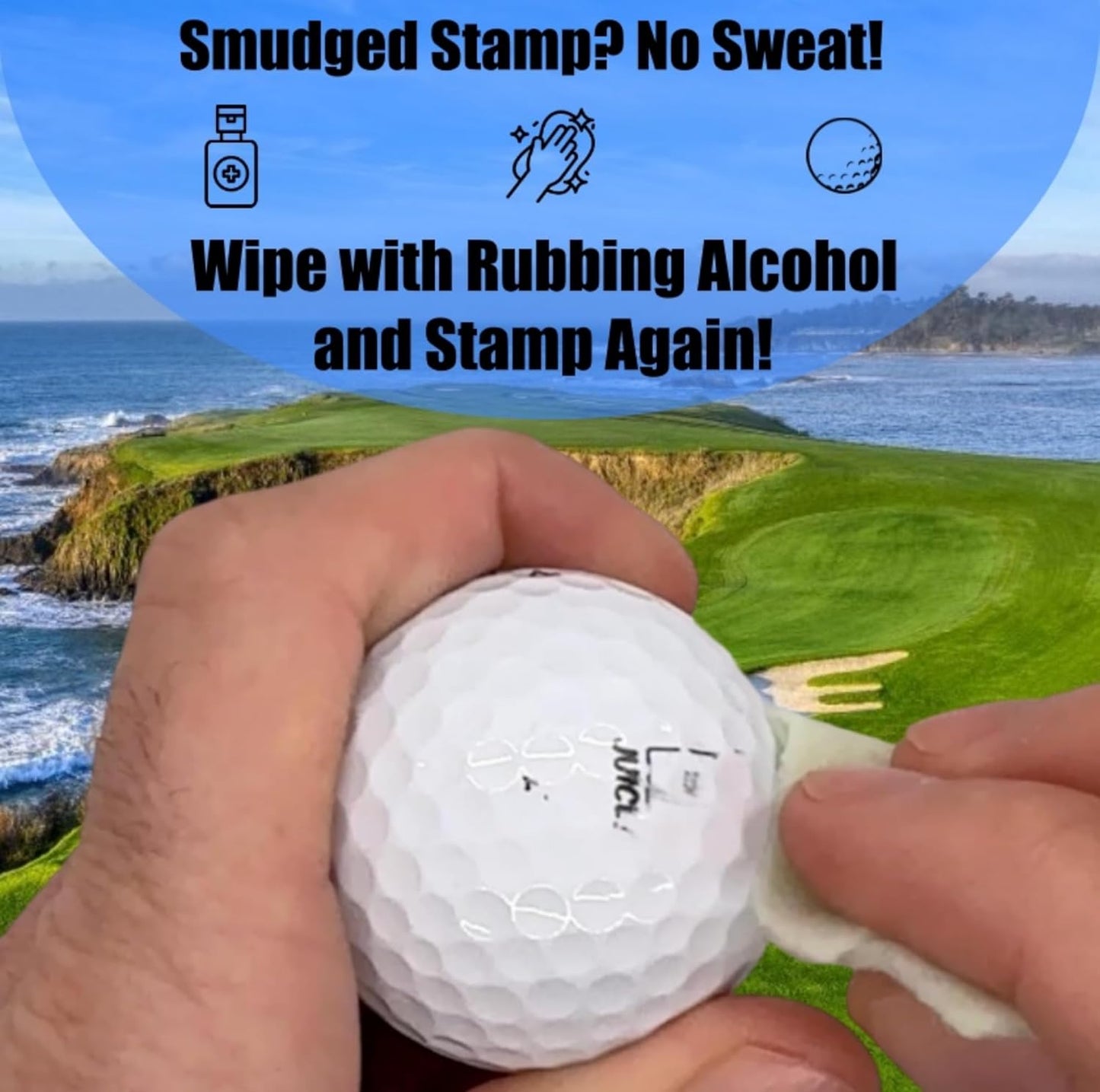 Ball Badge - Golf Ball Stamp, Self-Inking Golf Ball Stamper, Golf Ball Marker, Reusable Golf Ball Marking Tool to Identify Golf Balls - (Swing Swear Drink Repeat)