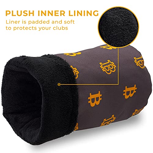 Golf Club Driver Headcover- Premium Bitcoin Barrel Style Golf Driver Head Covers- Durable Golf Club Cover Fits Most Drivers- Protective Golf Driver Head Cover for up to 460 cc Driver Woods