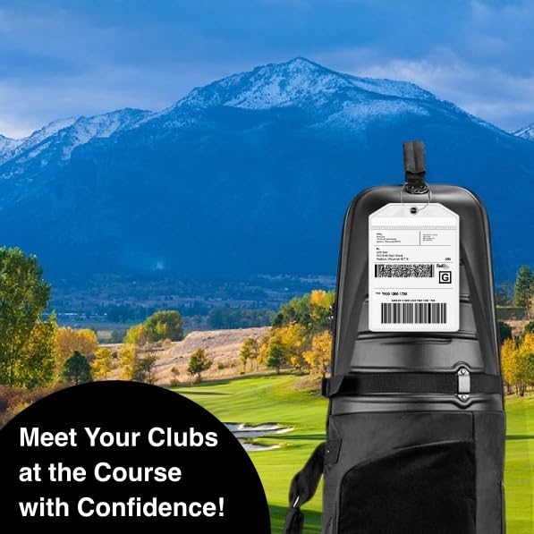 Golf Bag Luggage Tag - Extra Large 9" x 6", Waterproof Plastic Zipper Pouch, PVC Bag Tags for Golf Bag - Sealable Label Holder for Golf Bag (4 Pack)