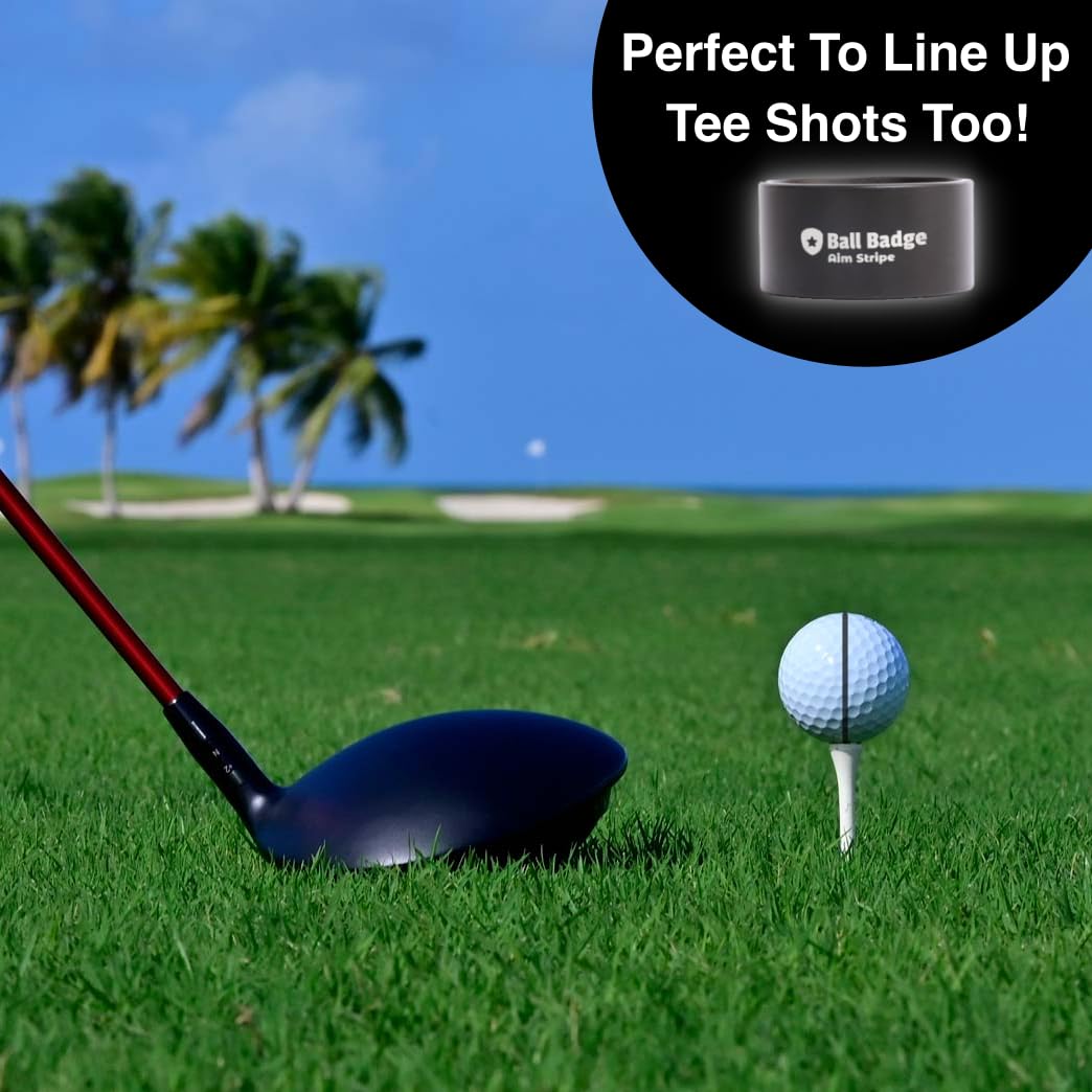 Ball Badge - Aim Stripe - 360 Degree Golf Ball Line Marker Kit with Golf Bag Attachment - Golf Ball Alignment Marker Tool - Full Metal Alignment Ball Marker - Putting Alignment Tool