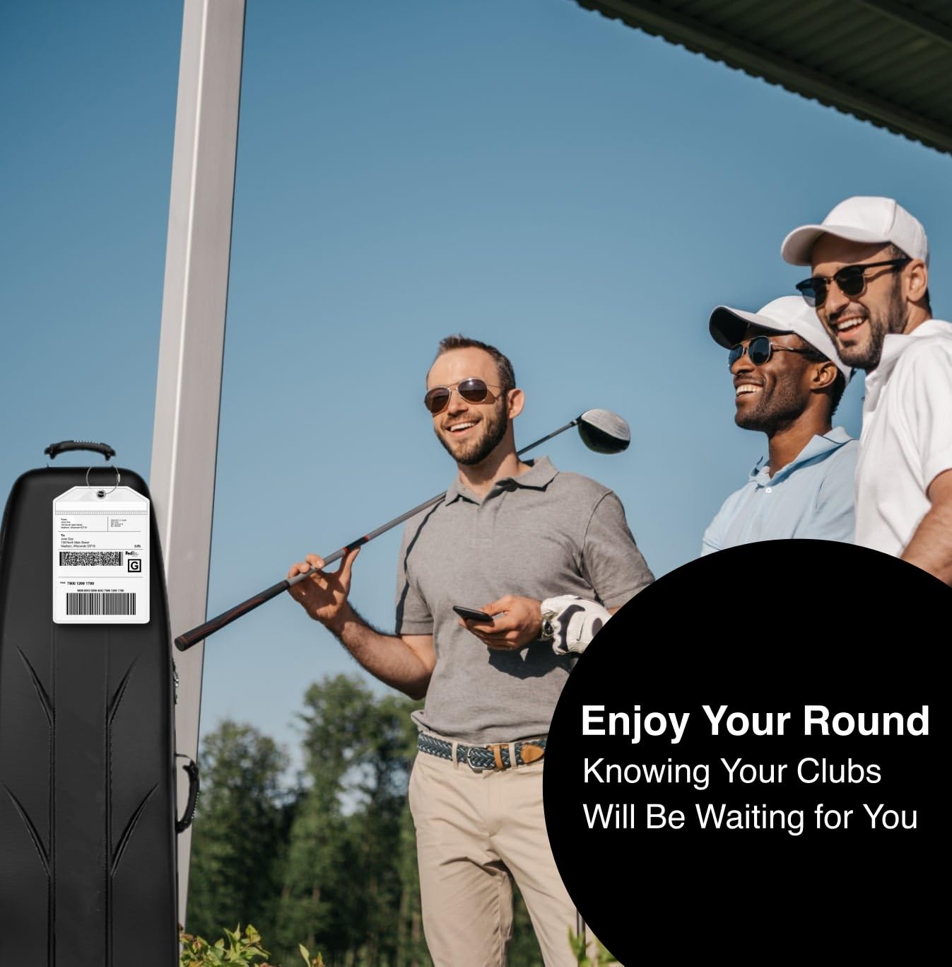 Golf Bag Luggage Tag - Extra Large 9" x 6", Waterproof Plastic Zipper Pouch, PVC Bag Tags for Golf Bag - Sealable Label Holder for Golf Bag (4 Pack)