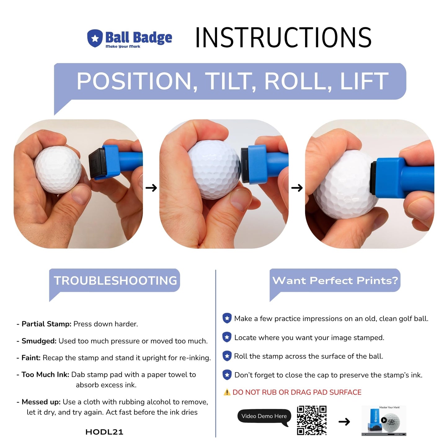 Ball Badge - Golf Ball Stamp, Self-Inking Golf Ball Stamper, Golf Ball Marker, Reusable Golf Ball Marking Tool to Identify Golf Balls, Reusable Ink Stamp - Icon Series