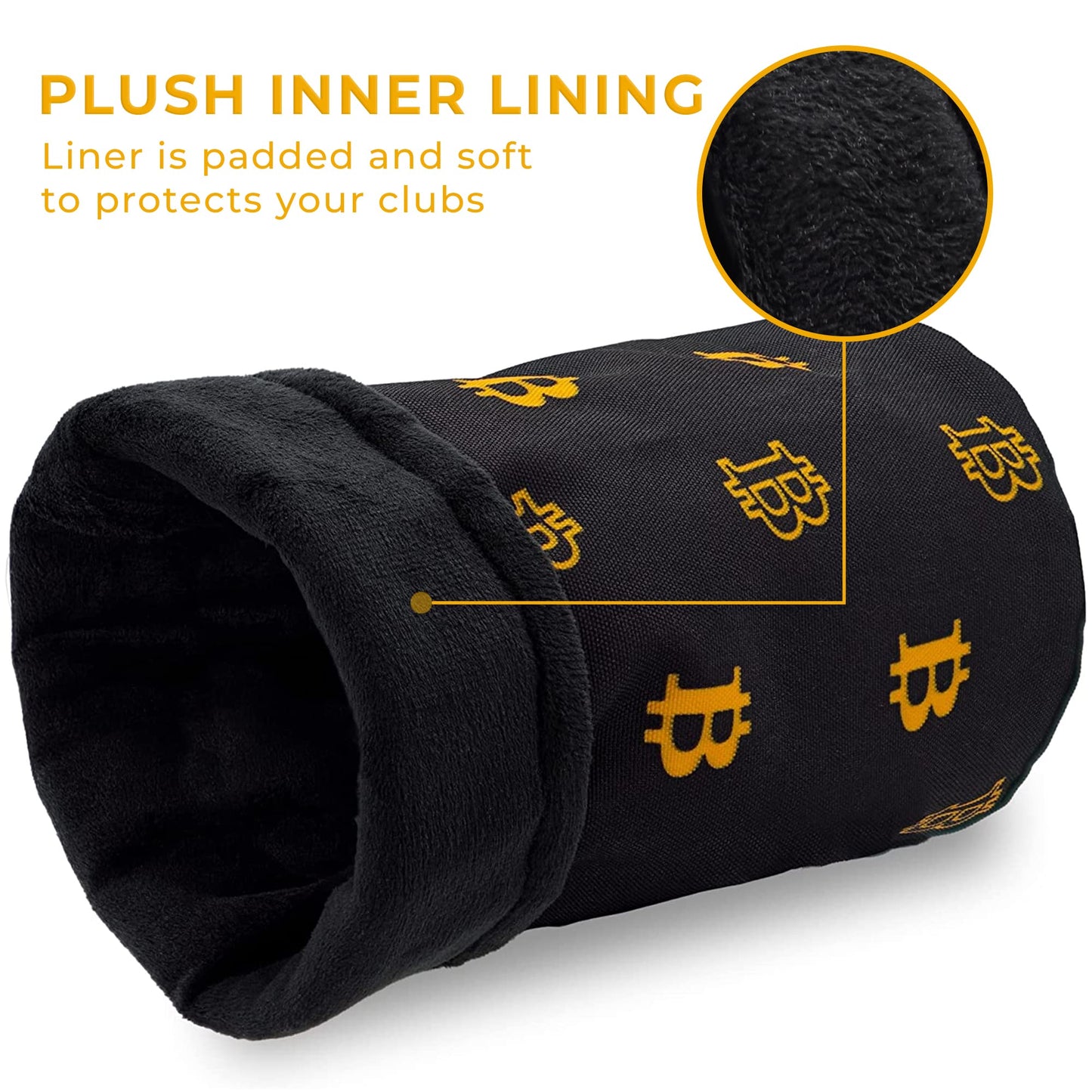 Golf Club Driver Headcover- Premium Bitcoin Barrel Style Golf Driver Head Covers - Protective Golf Driver Head Cover for up to 460 cc Driver Woods