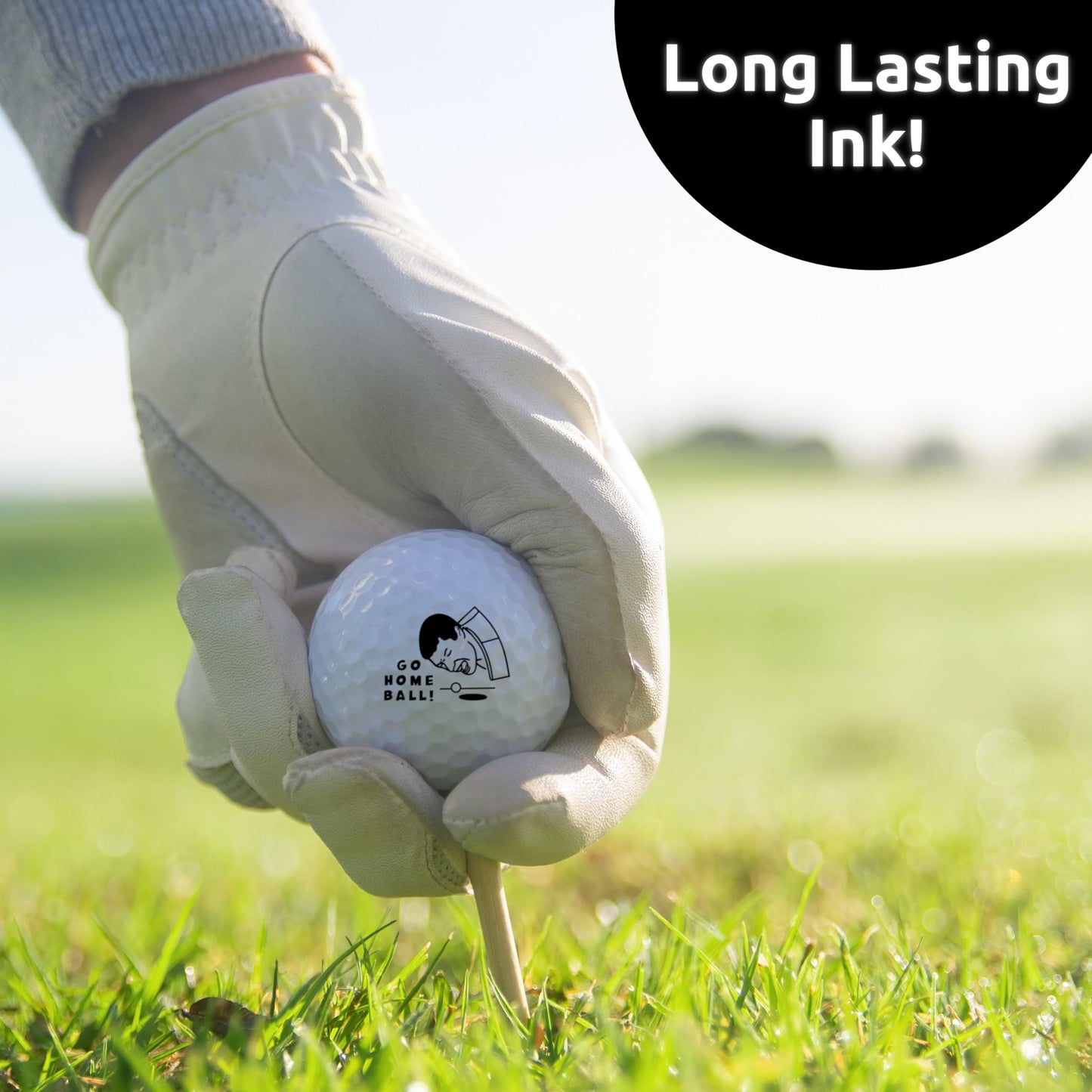 Ball Badge - Golf Ball Stamp, Self-Inking Golf Ball Stamper, Golf Ball Marker, Reusable Golf Ball Marking Tool to Identify Golf Balls - Reusable Ink Stamp for Golf Balls (Go Home Ball)