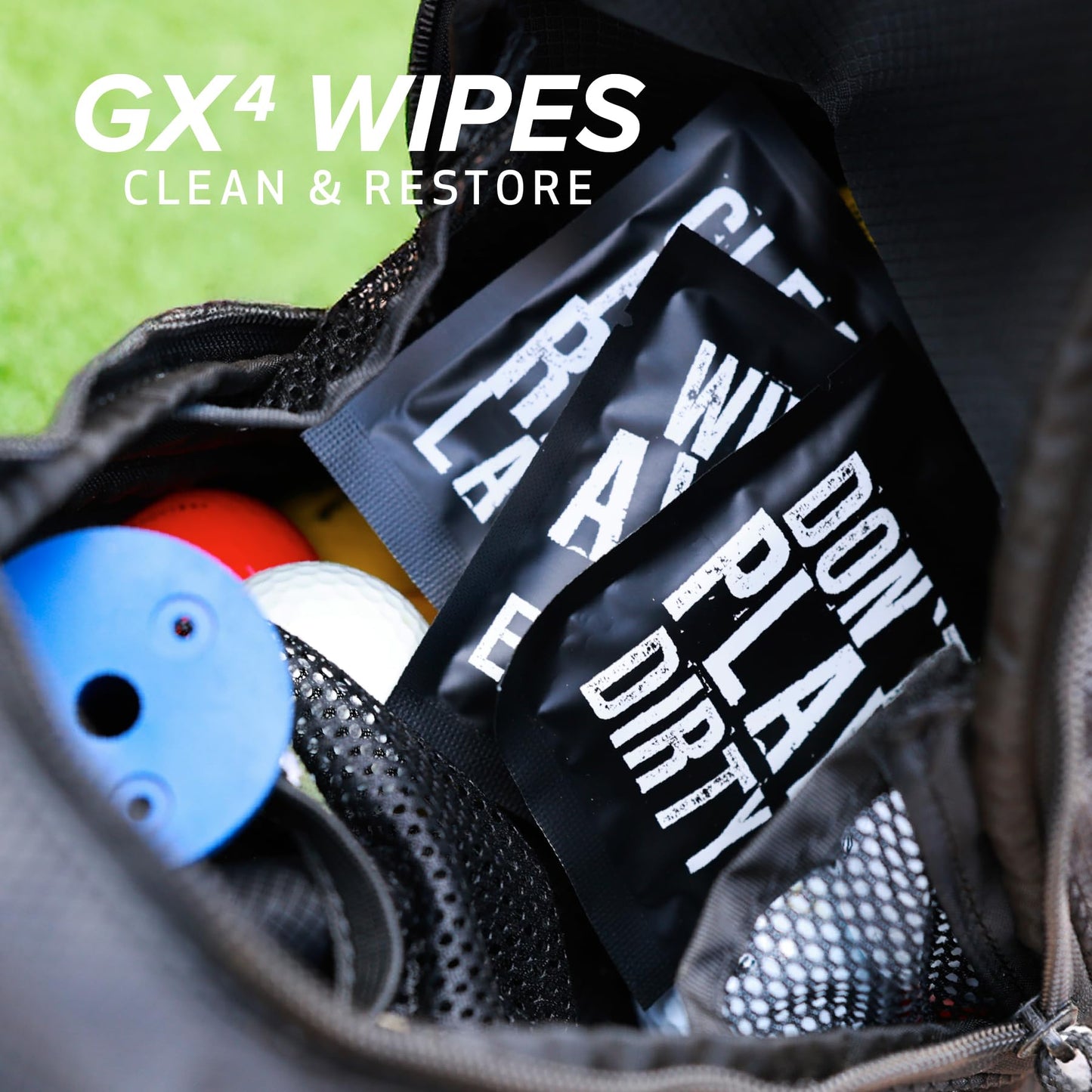 HODL 21 GX4 Golf Grip & Gear Cleaning Wipes – 18 Individually Wrapped Dual Texture Wipes for Grips, Clubfaces, Balls & Gloves – Restores Tack, Removes Sweat & Oils – No Mess