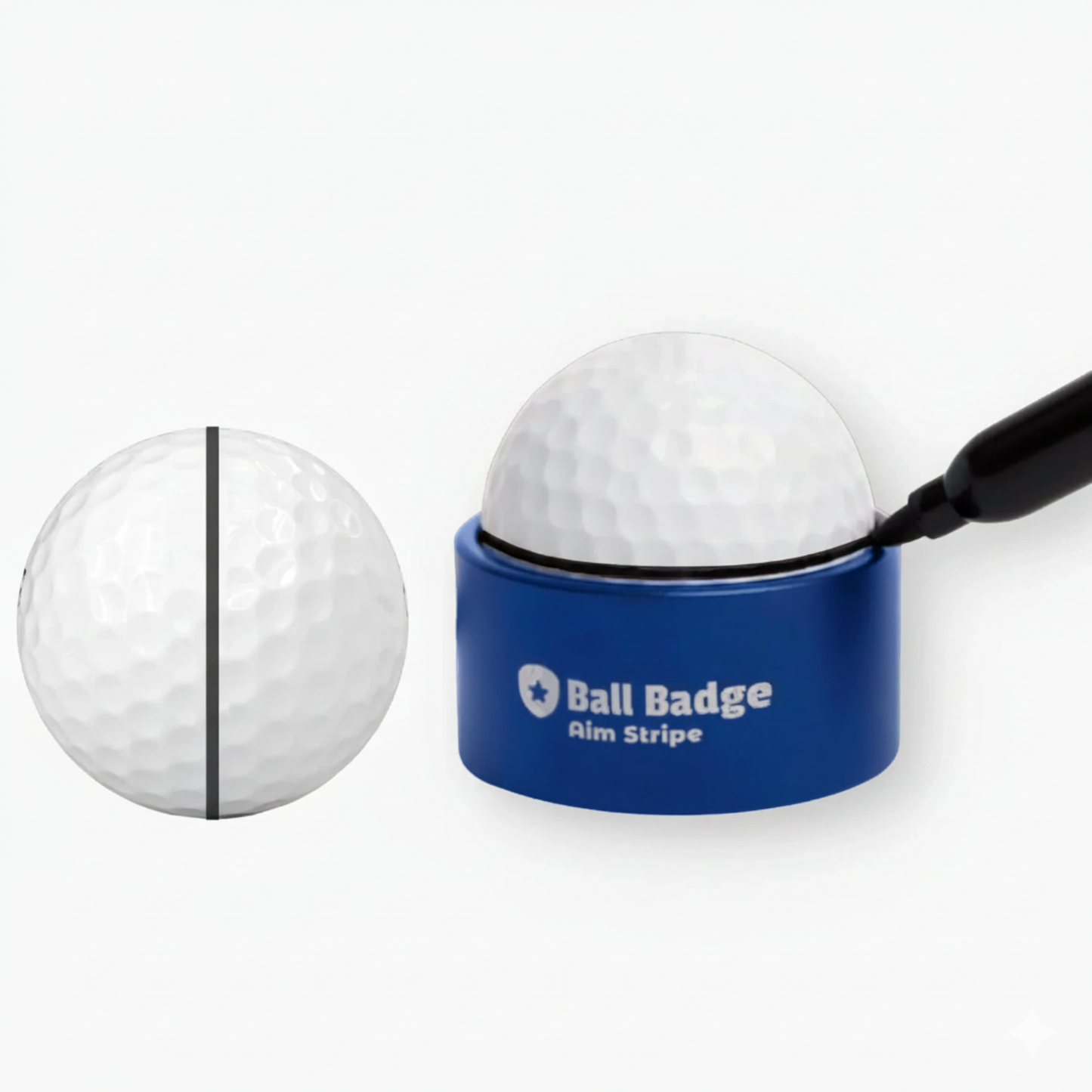 Ball Badge - Aim Stripe - 360 Degree Golf Ball Line Marker Kit with Golf Bag Attachment - Golf Ball Alignment Marker Tool - Full Metal Alignment Ball Marker - Putting Alignment Tool