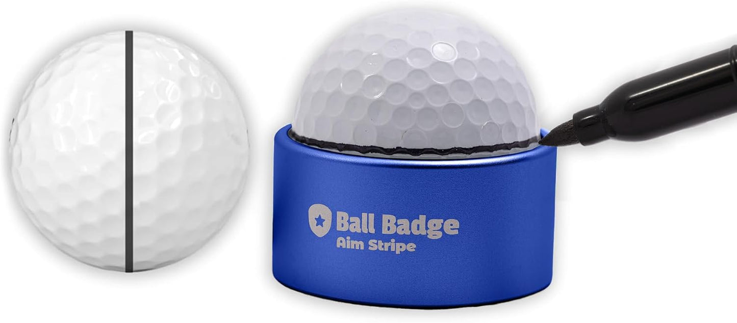 Ball Badge - Aim Stripe - 360 Degree Golf Ball Line Marker Kit with Golf Bag Attachment - Golf Ball Alignment Marker Tool - Full Metal Alignment Ball Marker - Putting Alignment Tool