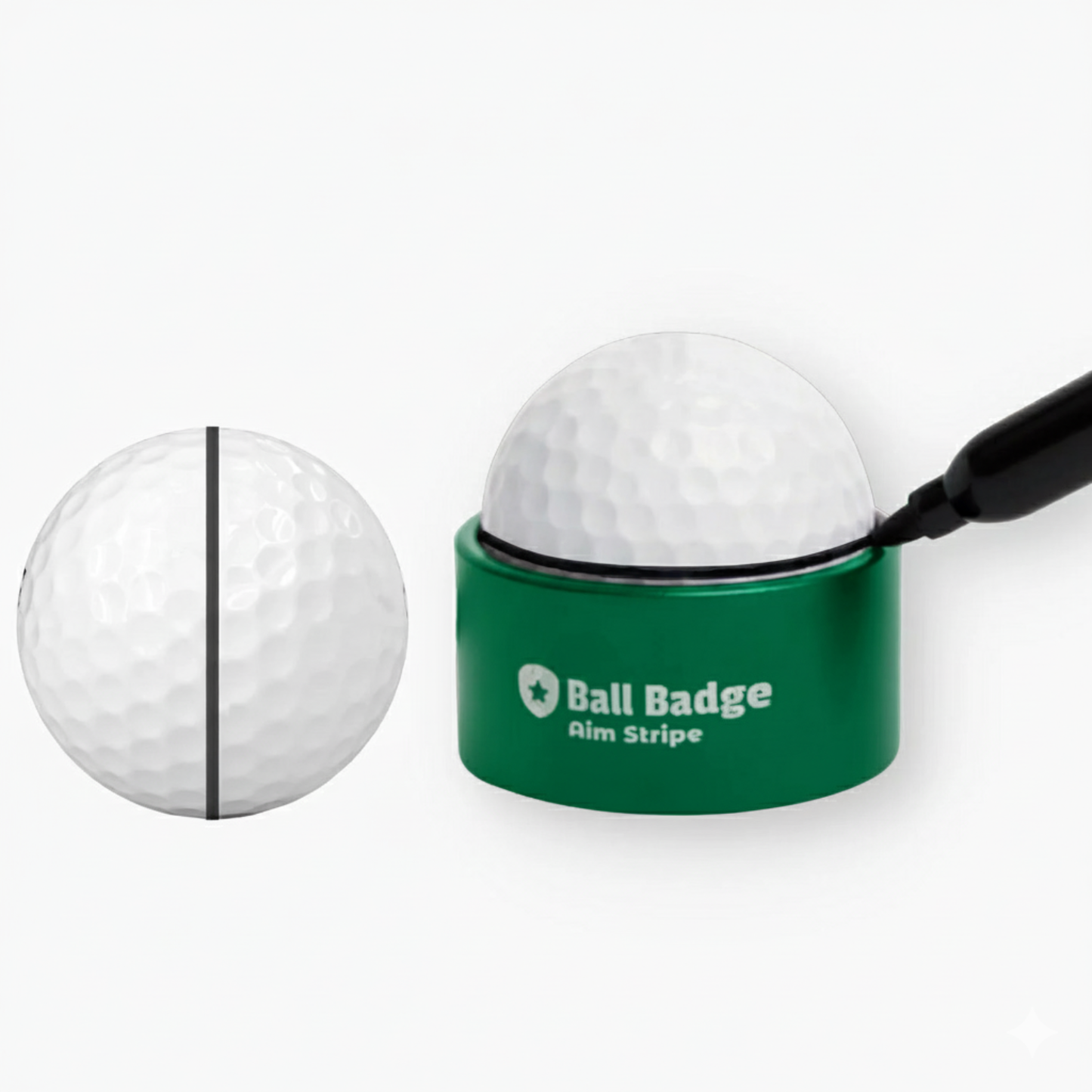Ball Badge - Aim Stripe - 360 Degree Golf Ball Line Marker Kit with Golf Bag Attachment - Golf Ball Alignment Marker Tool - Full Metal Alignment Ball Marker - Putting Alignment Tool