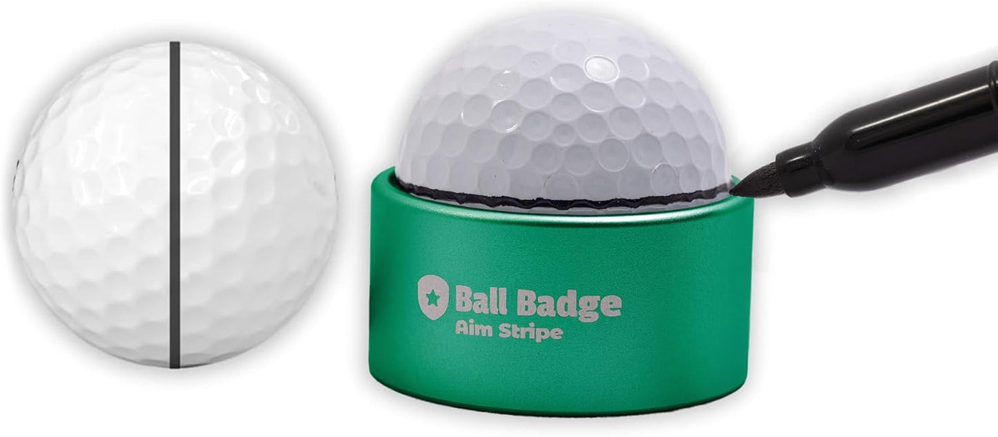 Ball Badge - Aim Stripe - 360 Degree Golf Ball Line Marker Kit with Golf Bag Attachment - Golf Ball Alignment Marker Tool - Full Metal Alignment Ball Marker - Putting Alignment Tool