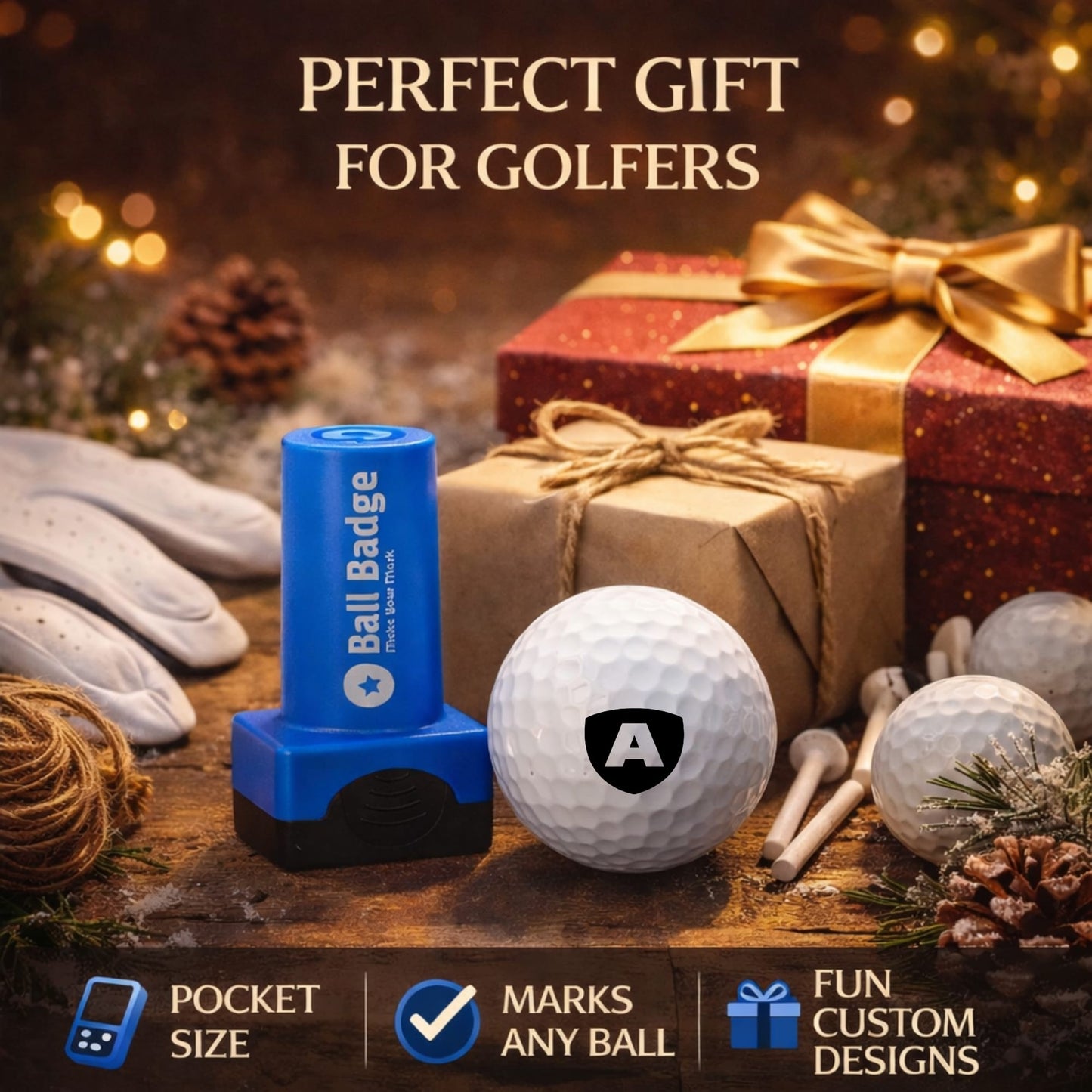 Ball Badge Golf Ball Stamp – Personalized Initial Letter [A–Z] , Self-Inking Monogram Golf Ball Marker , Reusable Marking Tool to Identify & Customize Your Golf Balls