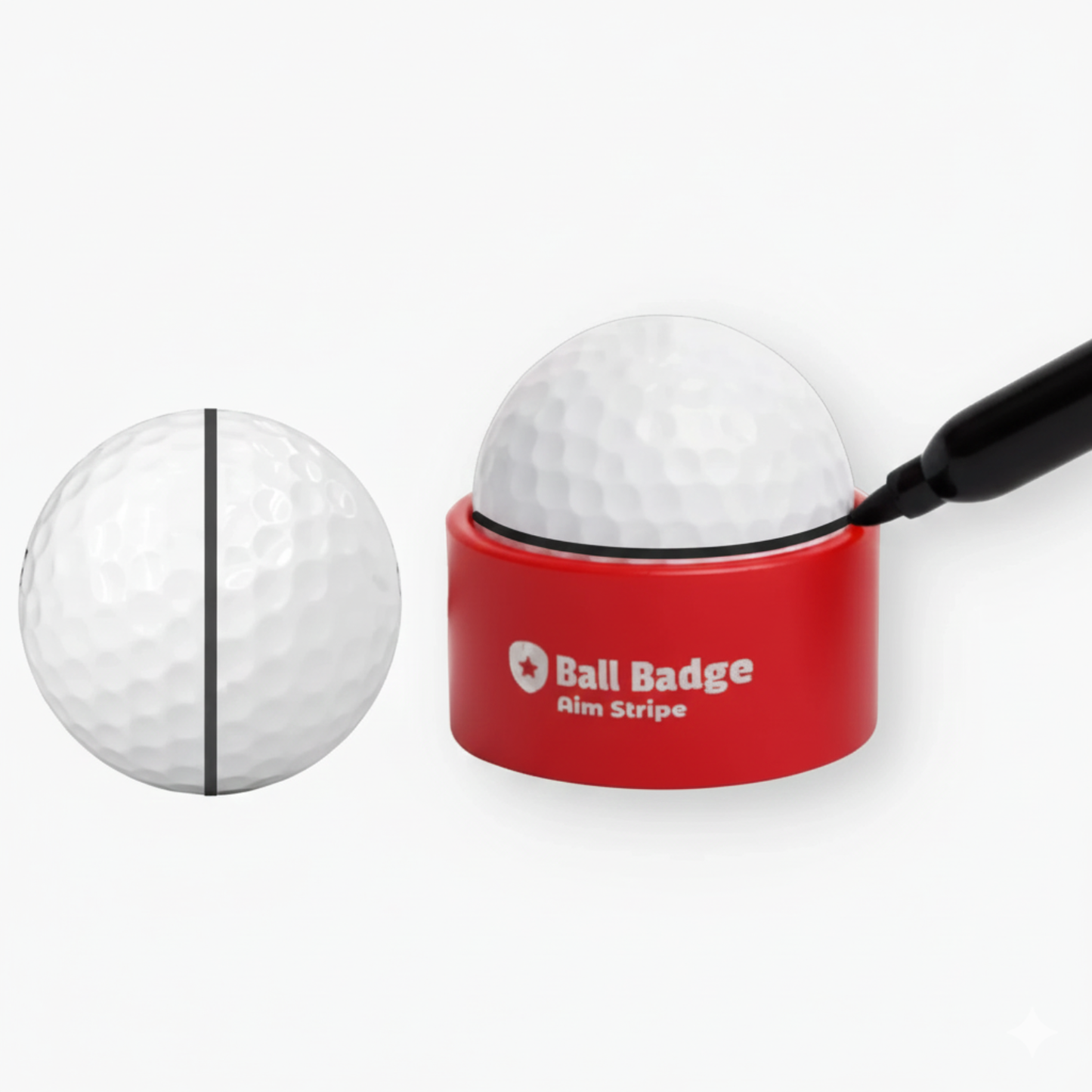 Ball Badge - Aim Stripe - 360 Degree Golf Ball Line Marker Kit with Golf Bag Attachment - Golf Ball Alignment Marker Tool - Full Metal Alignment Ball Marker - Putting Alignment Tool