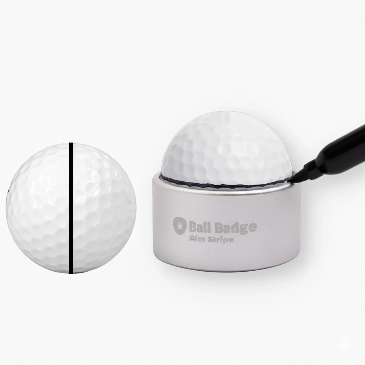 Ball Badge - Aim Stripe - 360 Degree Golf Ball Line Marker Kit with Golf Bag Attachment - Golf Ball Alignment Marker Tool - Full Metal Alignment Ball Marker - Putting Alignment Tool