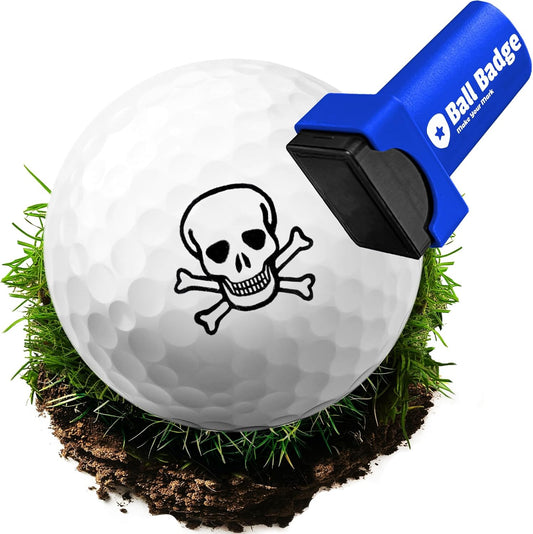 HODL 21 Ball Badge - Golf Ball Stamp, Self-Inking Golf Ball Stamper, Golf Ball Marker, Reusable Golf Ball Marking Tool to Identify Golf Balls - Reusable Ink Stamp (Skull & Crossbones)